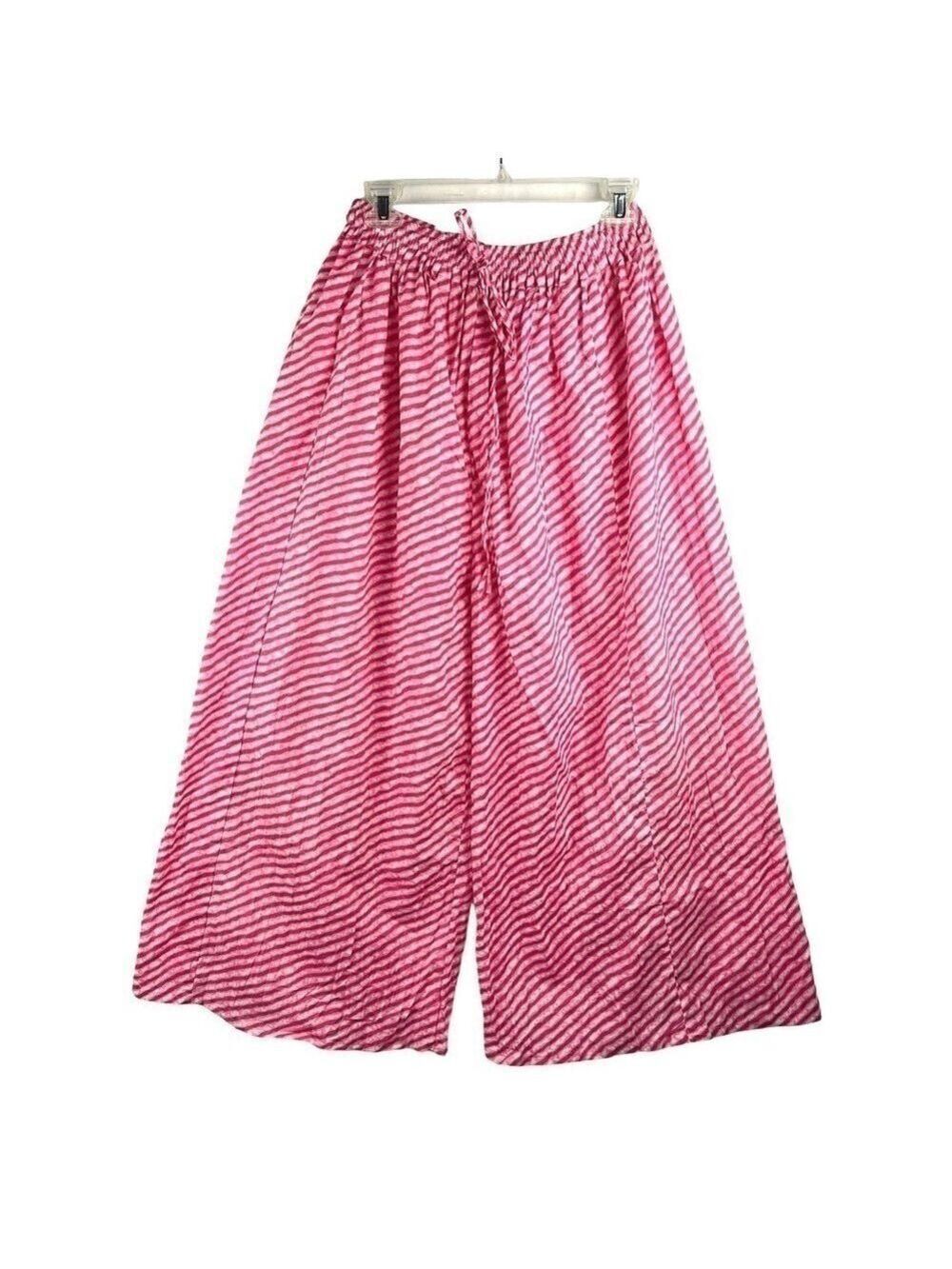 NEW-Extra Wide Leg Striped Print RelaxFit Harem Jogger Palazzo Pajama Pants Pink